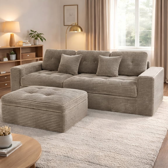 Jakoola 105" Modular Cloud Sectional Sofa with Ottoman, Oversized Chaise Lounge, All-Foam Corduroy Couch, Modern Living Room Furniture