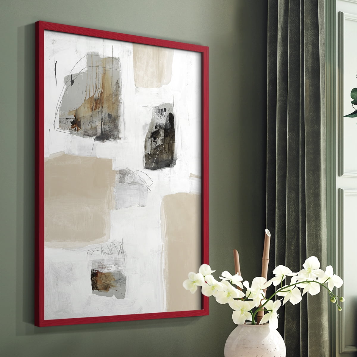 Watch from the Window II V30 Framed Print in Red Solid Wood 11 x 14 Framed Print