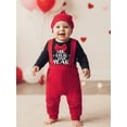 thumbnail image 4 of BemeyourBBs Newborn Baby Boy My First Valentines Day Outfit Romper Heart Suspender Pants and Cap 3 Pcs Set Cute Infant Spring Clothes, 4 of 9