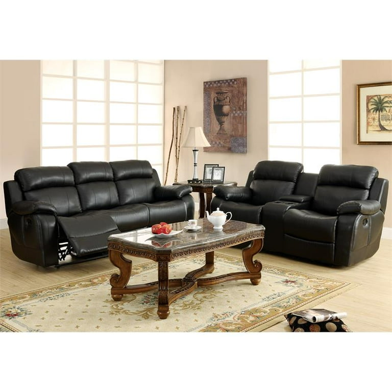 Home Elegance 9724blk 3 Marille Reclining Sofa With Center Drop Down Cup Holders Com Marille Reclining Sofa With Center Drop, Darrin Leather Reclining Sofa With Console