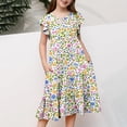 thumbnail image 5 of EGNMCR Robe à Manches Courtes à Col Rond Robe d'Été pour Filles à Imprimé Floral Manches Courtes à Volants avec Poches Robe à Col Rond Imprimée pour Enfants Fille Robe en Polyester, 5 of 5