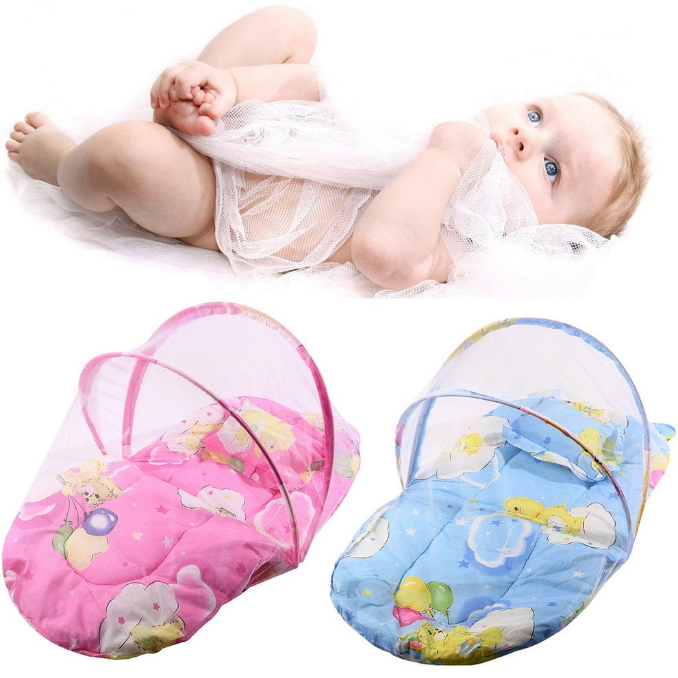 baby mattress with mosquito net and pillow