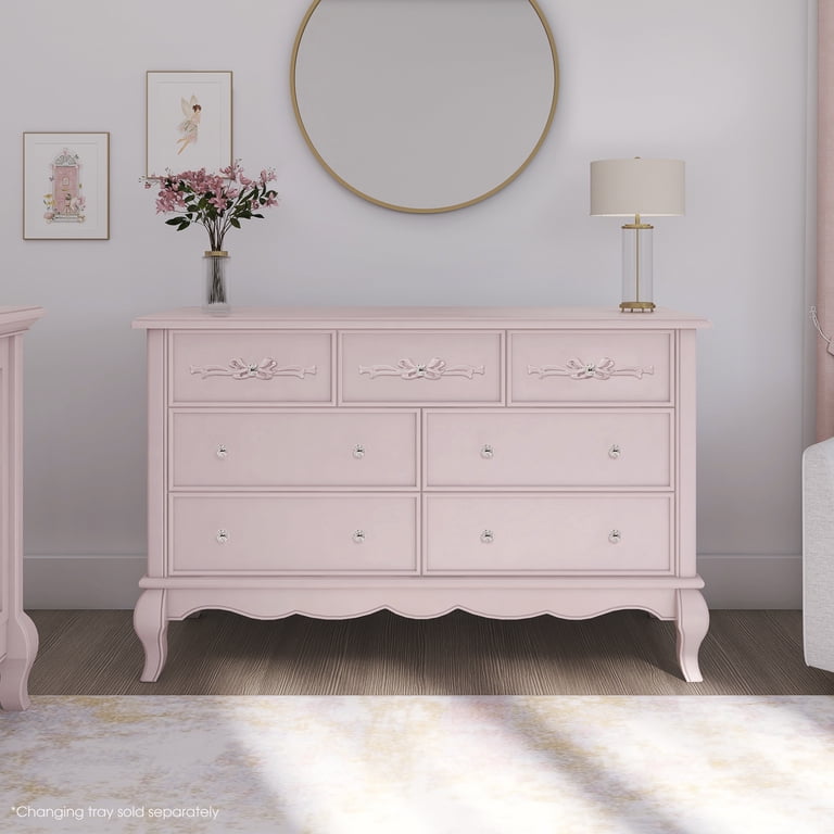 evolur aurora 7 drawer double dresser blush pink pearl Evolur Aurora 7-Drawer Double Dresser in Pink Pearl, Spacious Drawers