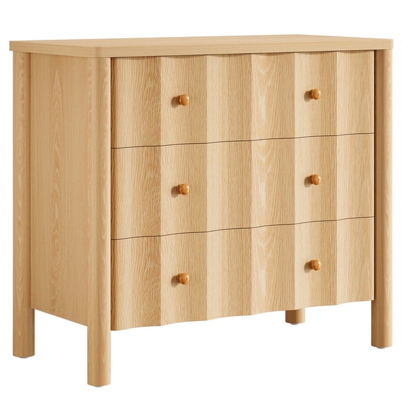 Resenkos Solid Wood Nightstand - Sleek 3-Drawer Base, Bedroom Storage, Minimalist Design, Space-Saving, Brown