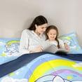 thumbnail image 5 of Feelyou Blue Cartoon Unicorn Queen Comforter Set for Teens, Cute Magic Animal Bedding Sets, Mystic Stars Rainbow Reversible Bedding Comforter Set, Microfiber Bedroom Decor, 3-Piece, 5 of 8