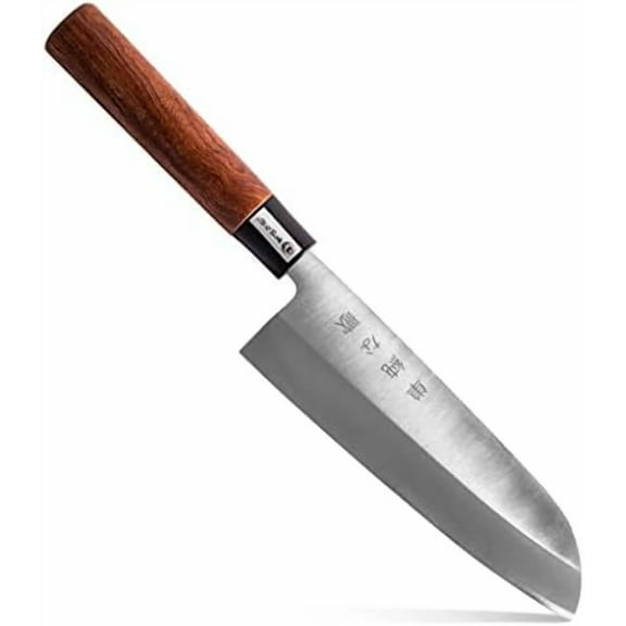 Traditional Japanese Professional Santoku Kitchen Chef Knife – Premium 7-inch High Carbon Stainless Steel Ultra Sharp Knife with High Corrosive Resistance in a Double Bevel Edge, Best Home Kitchen