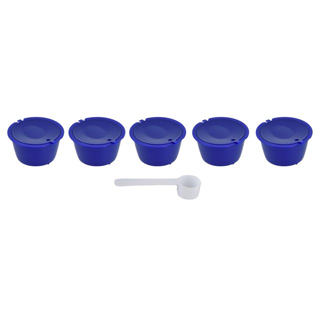 Pack of 5 50ml Reusable Coffee Capsules with Spoon for DOLCE GUSTO Coffee Machine, Royal Blue