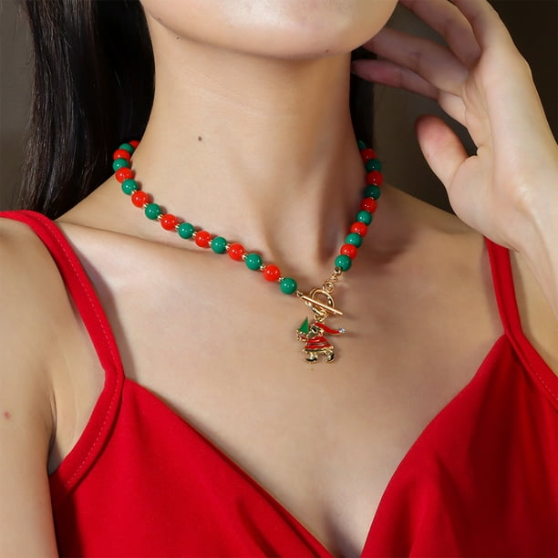 Adornos navideños, regalos navideños, collar de perlas navideñas, colgante de copo de nieve navideño, collar de cadena de clavícula personalizado, collar de festival de aleación