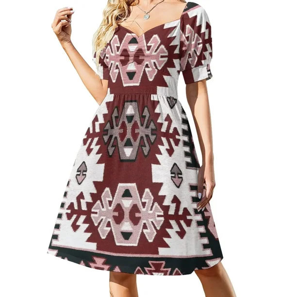 Vestido de verano de mujer de manga corta con estampado bohemio Kilim