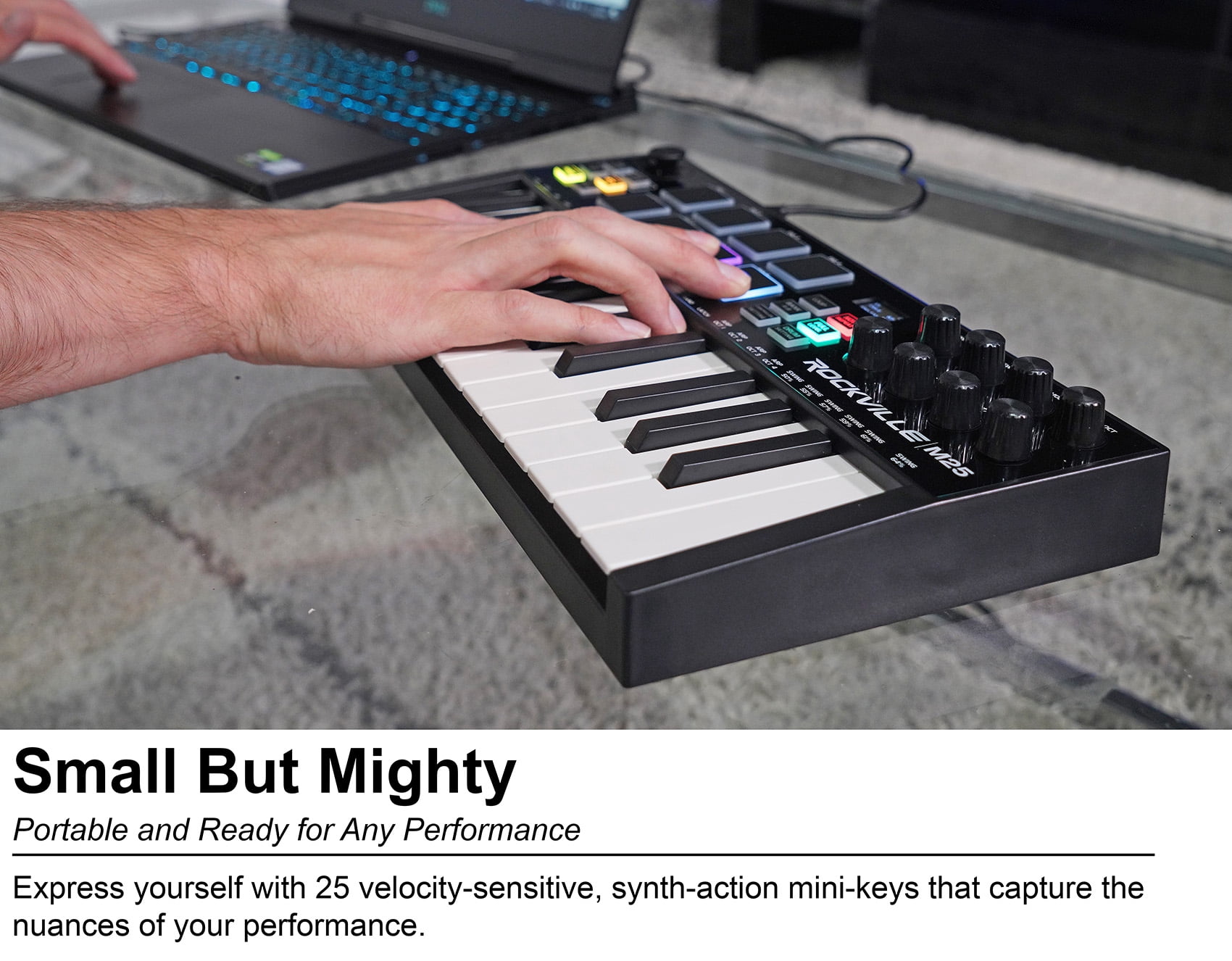 Rockville M25 BLACK 25 Key USB Wireless MIDI Keyboard Controller With Bluetooth