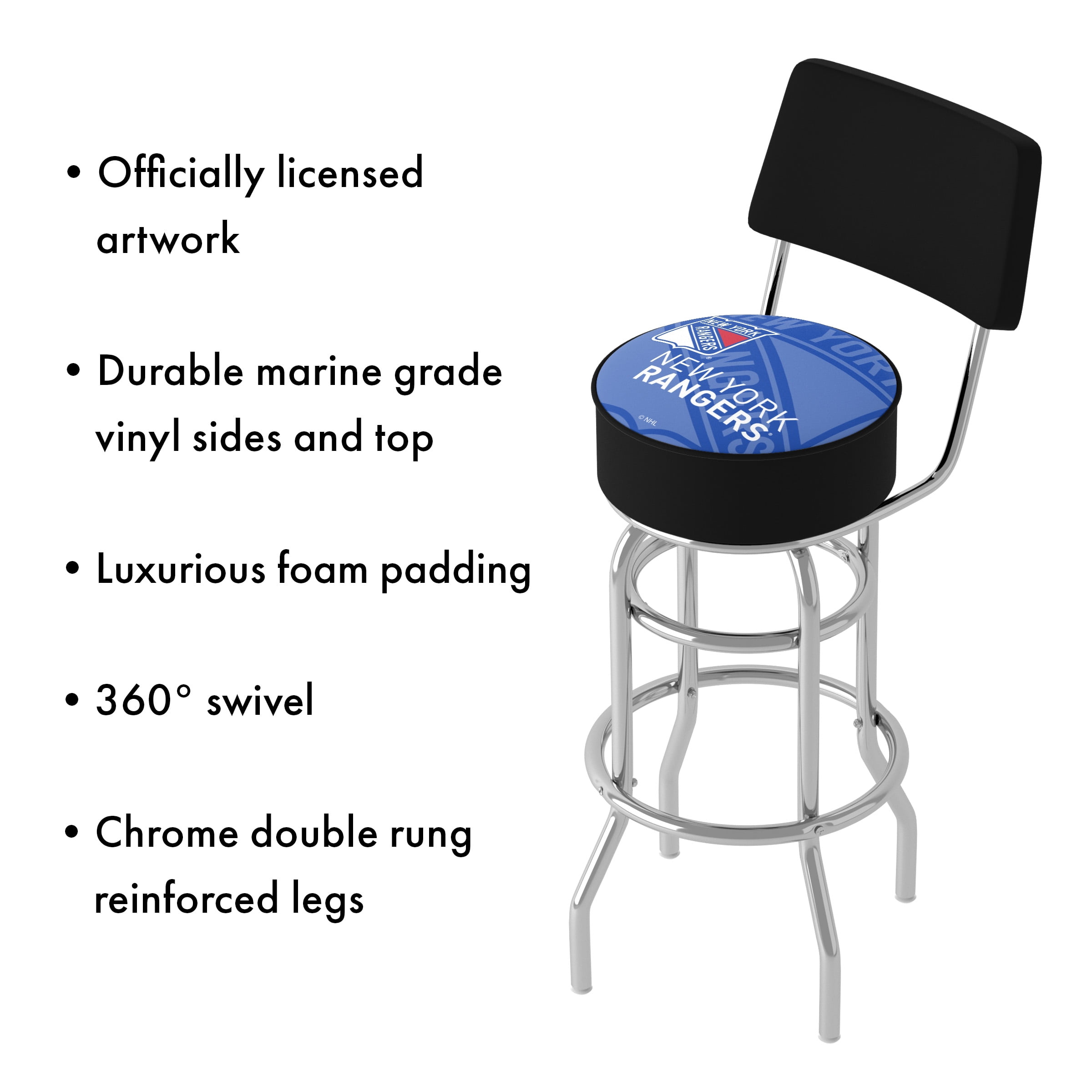 Trademark Gameroom New York Rangers Watermark Bar Stool with Back Rest