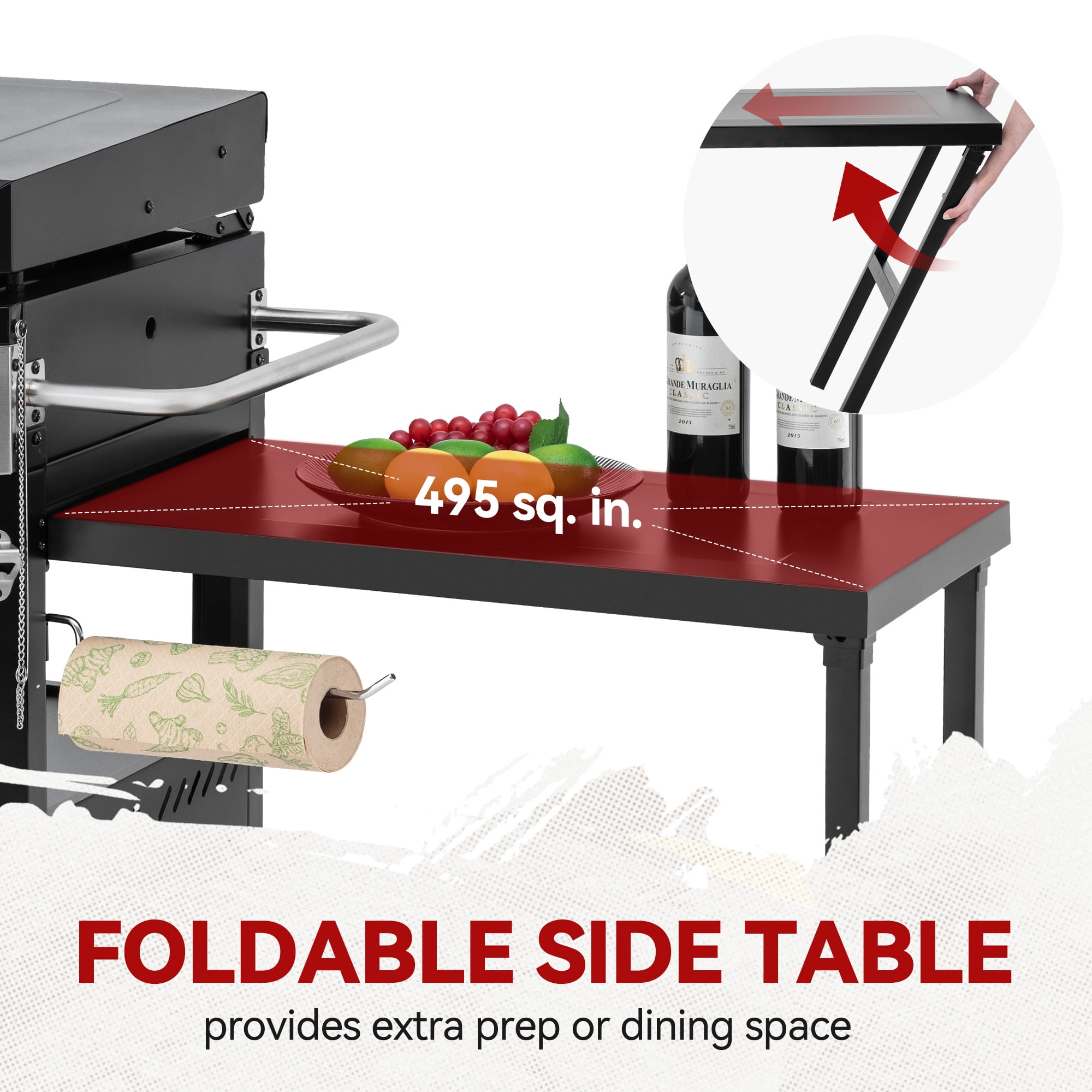 Royal Gourmet GB4008T Premium 4-Burner Gas Griddle with Foldable Pull-Out Side Table, 34-inch Griddle with Hood, Cabinet and Side Shelf
