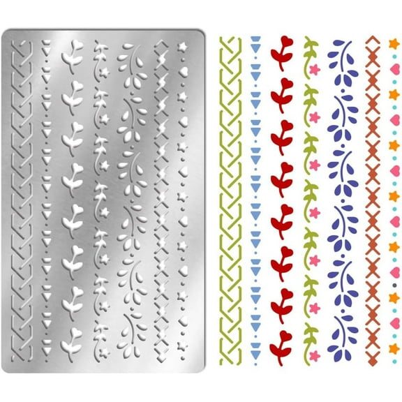 Metal Stencil for Craft Wood Burning Long Border Stencil Stainless Steel Reusable Template for Journaling Engraving Drawing Scrapbooking Painting on Wood Paper Fabric 1 pc