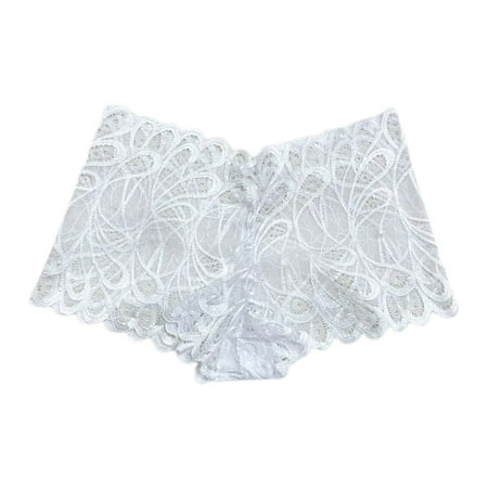 GHSOHS Womens Underwear Boyshorts Tummy Control Underwear Satin Panties Elegant Lace Boyshorts For Women: Breathable Hollow Out Underwear Comfort Fit Design Underpants Hipster Panty Briefs White  L