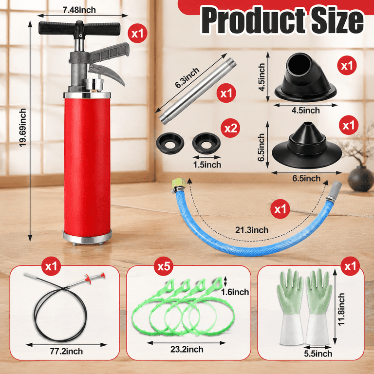 Red Pluger Red 8-Piece Toilet Plunger Kit For Sink Shower Kitchen Clog Remover ...
