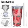 thumbnail image 4 of 16oz Tumblers Pink Strawberry Plants Fruit Stainless Steel Vacuum Insulated Double Wall Travel Tumbler Cups Mug with Lid and Straw,Cleaning Brush for Coffee,Tea, 4 of 4