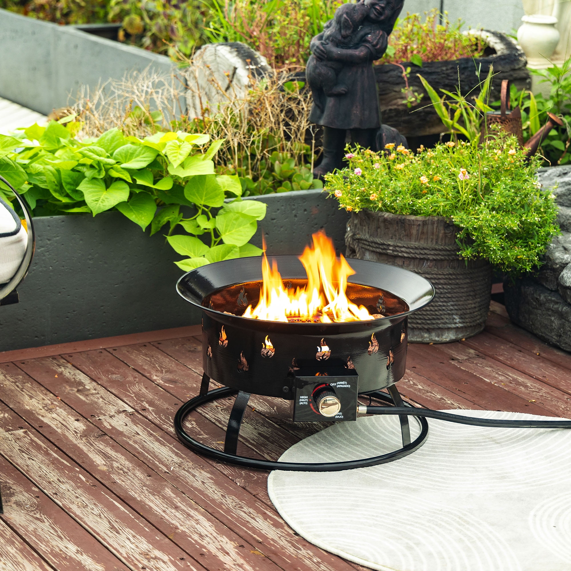 Lisonu 19" Propane Gas Fire Pit, 50000 BTU Round Steel Fire Pit for Outside Patio Deck Garden Backyard-Black
