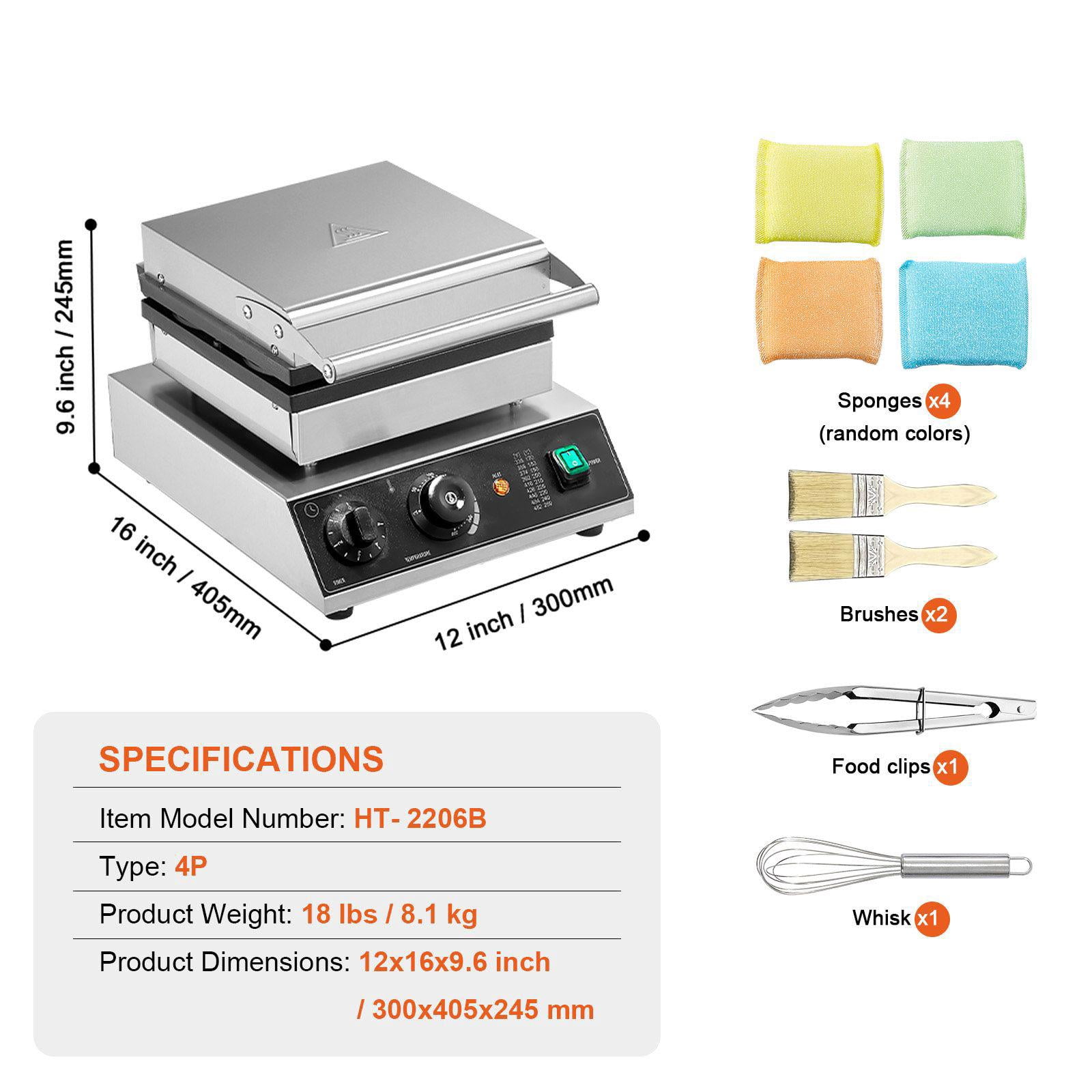 Commercial 1750W Non Stick Stainless Steel Belgian Waffle Maker Set with Temperature Time Control for Restaurant Bakery Snack Shop Home Use