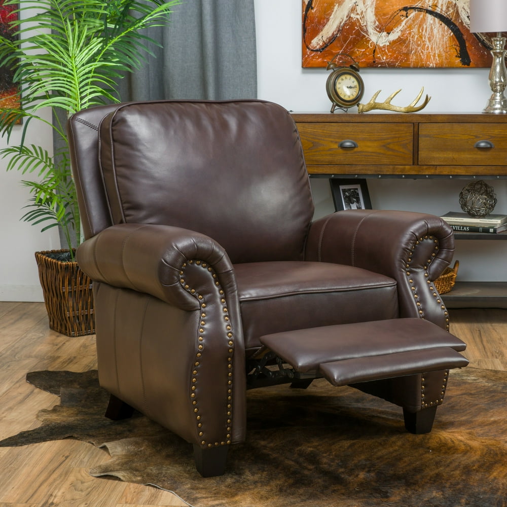 Noble House Nashville Brown Faux Leather Push Back Recliner Walmart