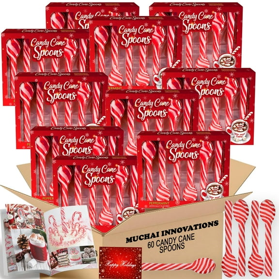 Candy Cane Spoon Peppermint Edible Stirring Stick 60 Pack | Individually Packed Hot Chocolate Cocoa Coffee Tea - Holiday Gift Christmas Stocking Stuffer Party Favor