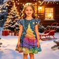 thumbnail image 3 of Grblisyd Girls Christmas Dresses School Outfits Kids A-Line Midi Casual Sundress Cute Cartoon Printed Flutter Sleeve Dress For Party, 3 of 5