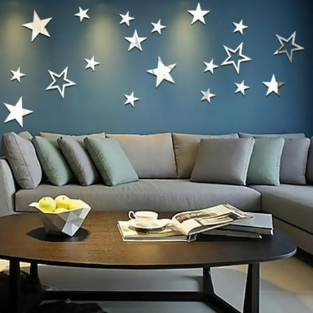 Decor Stars 13Pcs/set Stars Sky Acrylic Mirror Removable Wall Sticker Home Art Decor Decal DIY with Double Side Tape Kit ()