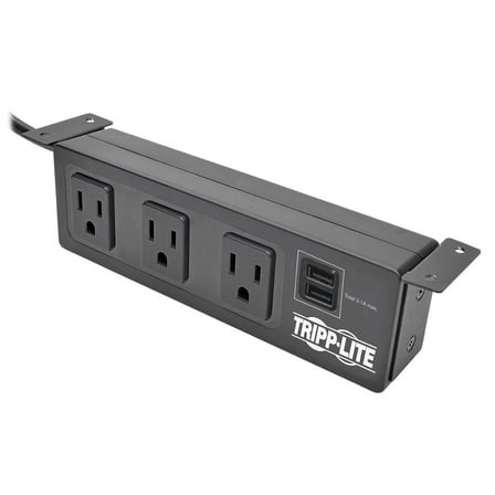 Tripp Lite 3 Outlet Surge Protector Power Strip with Mounting Brackets, 10ft Cord, 2 USB Charging Ports, & $20,000 Insurance (TLP310USBS) Black CA2