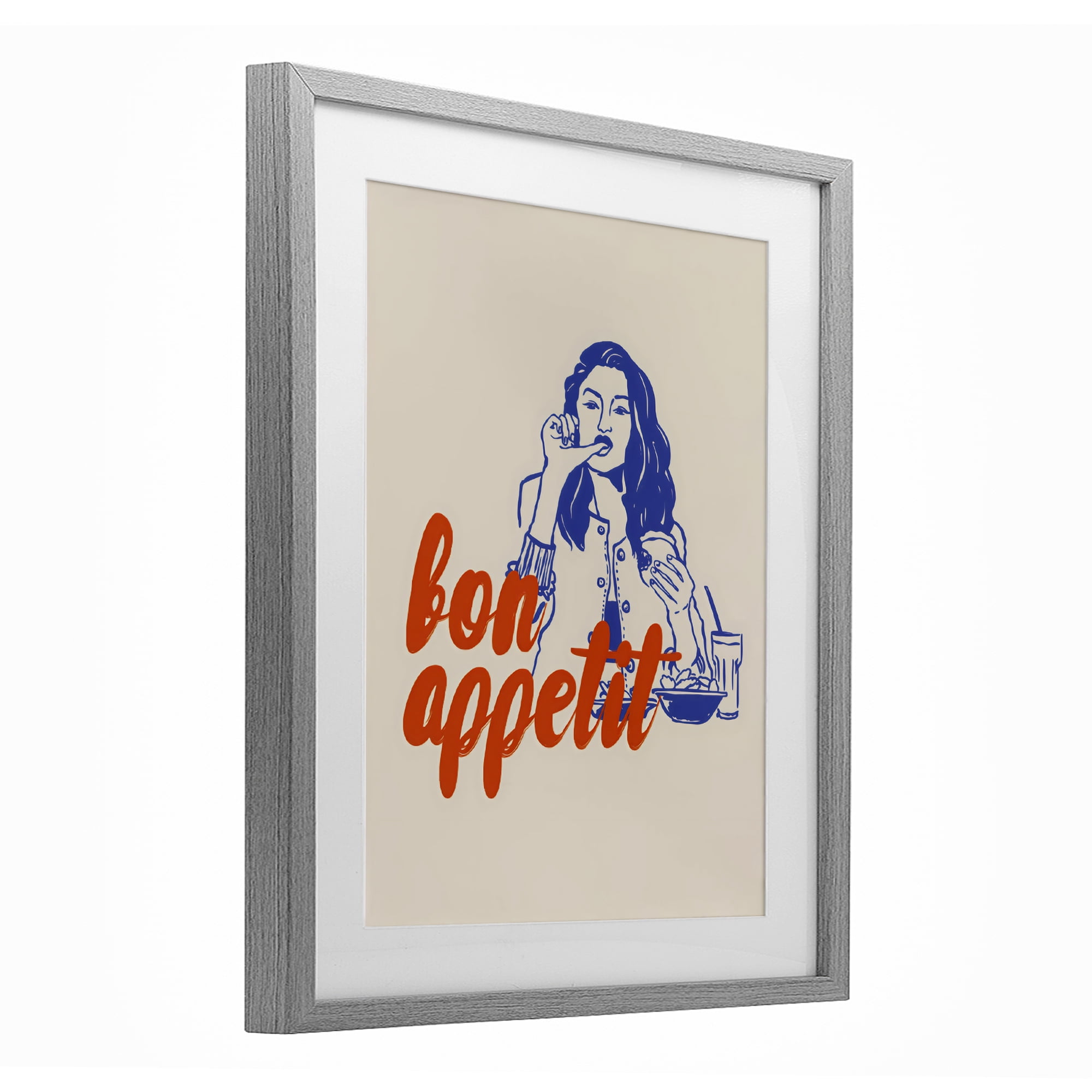 Stupell Industries Bon Appetit Woman Enjoying Meal Gray Framed Print Under Glass, design by The Prints Vibe