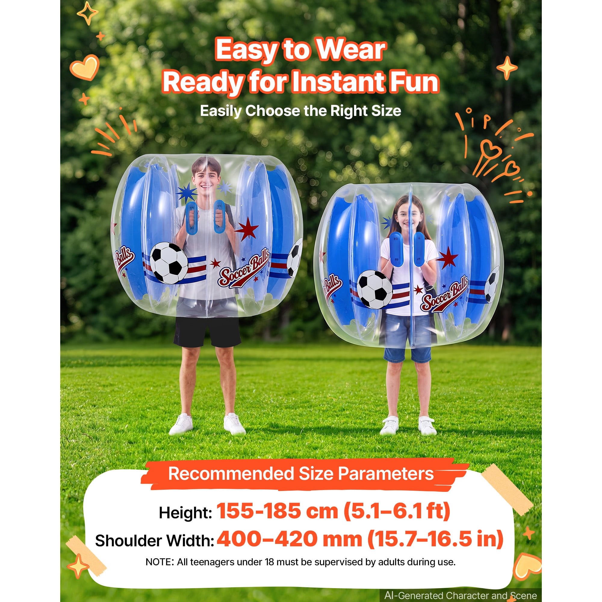 KFFKFF 2-Pack Inflatable Bumper Balls 4FT Human Bubble for Teens Transparent, Ideal for Backyard, Camping, Lawns, and Outdoor Team Activities, Durable PVC Material, Sumo Hamster Ball with Handles