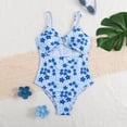 thumbnail image 2 of JAJAHO Floral One Piece Swimsuit Girls Beachwear V Neck Summer Vacation High Cut Bathing Suit Hallow Out Adjustable Straps Comfortable Swimwear, 2 of 4