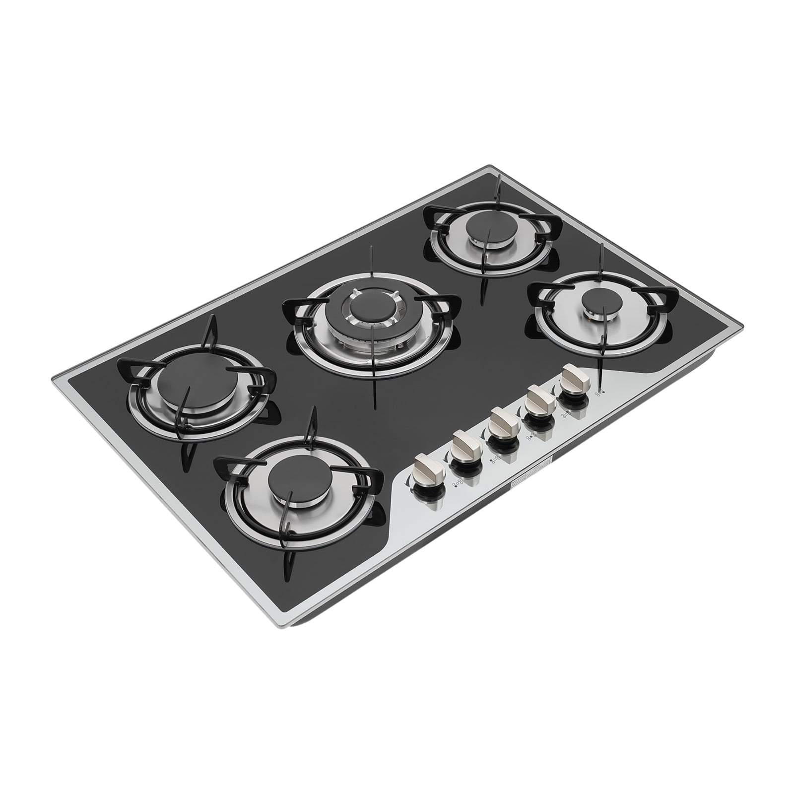 30 Inch Gas Cooktop with 5 Burners, LPG/NG Dual Fuel Stainless Steel Built-In Gas Cooktop Stove for Domestic or Commercial Cooking