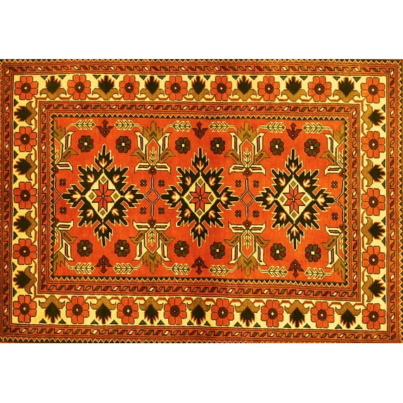 Ahgly Company Machine Washable Indoor Rectangle Persian Yellow Traditional Area Rugs, 2' x 3'