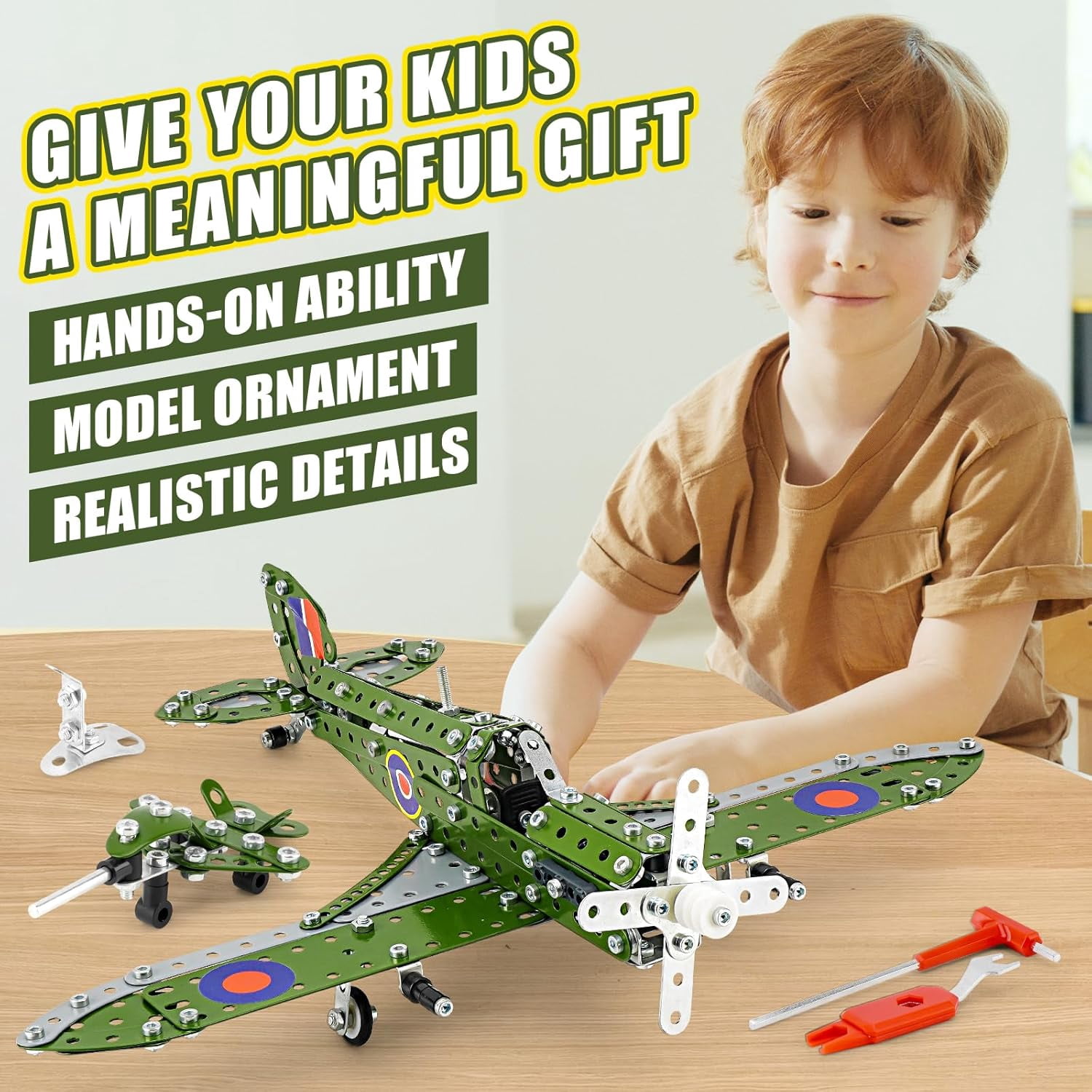 PISONIC STEM Building Blocks Model Airplane Kits for Familie,Airplane Model Scale 1:32 Metal Building Kit,Erector Set Model Planes for Families,Best Airplane Gifts for Hurricane Fighter Fans(331PCS)