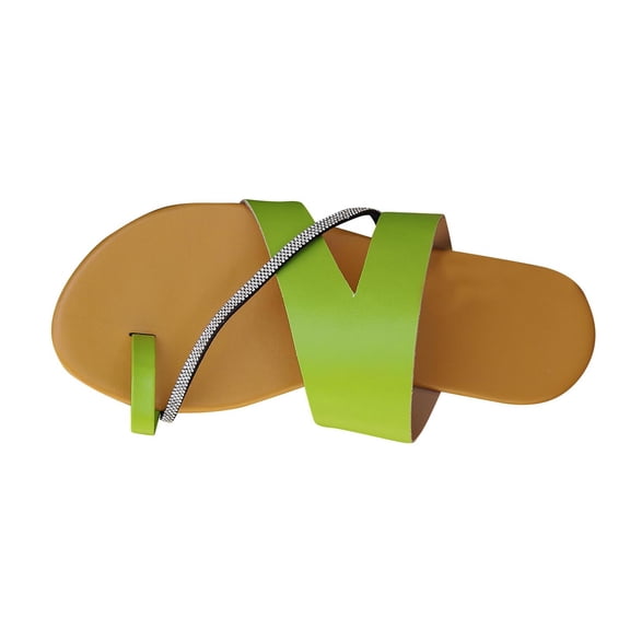 RUIYANQI Women's Toe Loop Rhinestone Sandals Cross Strap Open Toe Flat Shoes Trendy Fashion Summer Beach Footwear Comfortable Casual Walking Sandals Colors for Daily Wear