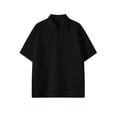 thumbnail image 1 of Blusa y camisa de manga corta con cuello vuelto para hombre, fina, holgada, ventilada, de color liso, con solapa y estampado de tela, blusa de manga corta para hombre, poliéster, 1 of 3
