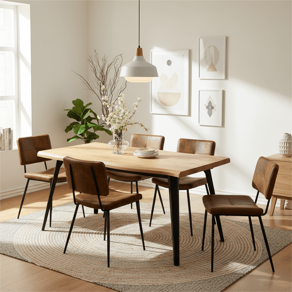 Ensemble table à manger 5 pièces Homy Casa avec plateau en imitation noyer et 4 chaises