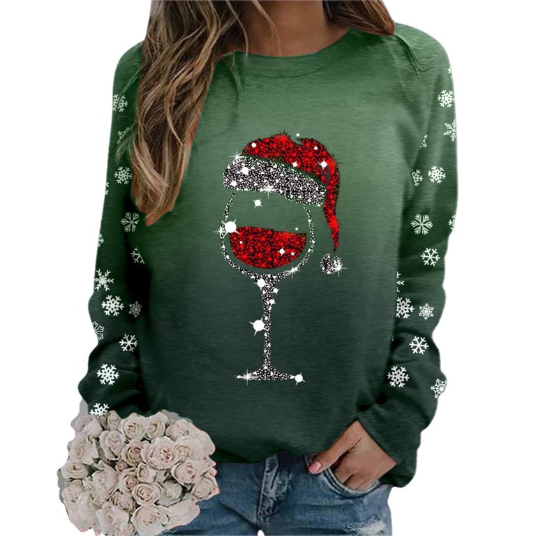 Womens Fashion Merry Christmas Chest Hair Sweater Print O Neck