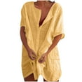 thumbnail image 1 of LOVZFMLL Women's Fashion Casual Solid Color Pocket Button Short Sleeve Round-Neck Dress Yellow L, 1 of 3