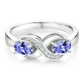 thumbnail image 2 of Gem Stone King 1.01 Ct Oval Blue Tanzanite White Created Sapphire 925 Sterling Silver Ring, 2 of 5