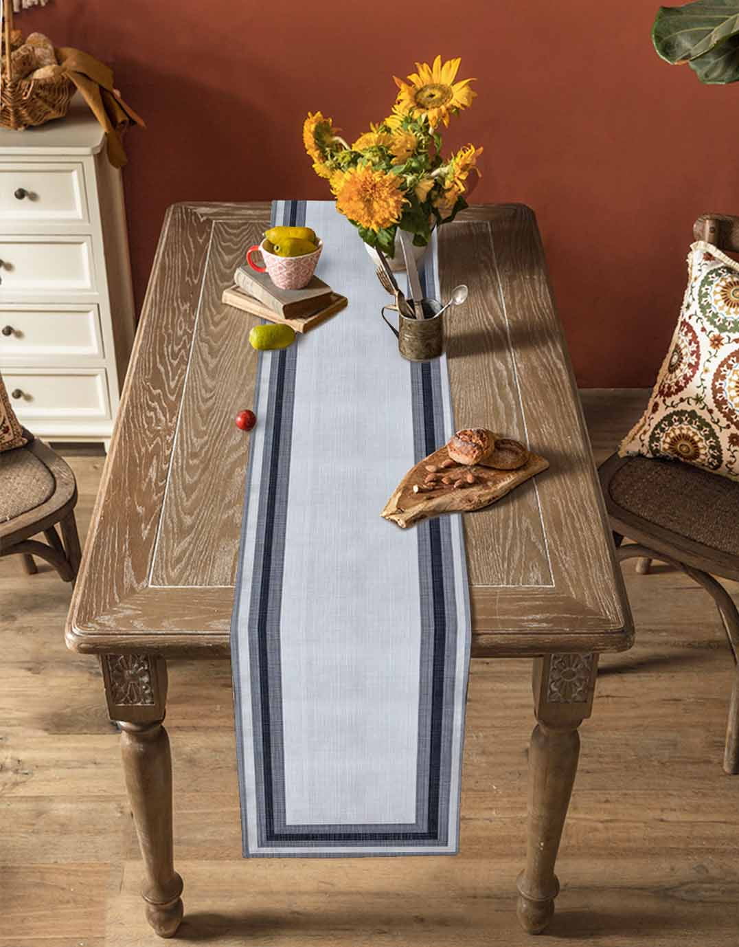 Gray Boho Burlap Cotton Table Runner 13x36 Inches Short, Vintage Country Chic Shabby Ombre Geometric Farmhouse Table Runners, Outdoor Dining Tablecloths Decor for Baby Shower/Party/Wedding