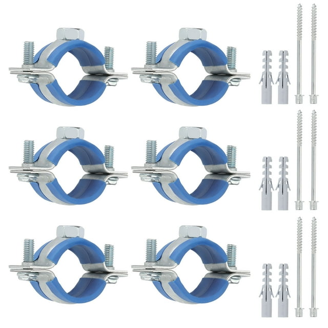 Uxcell 6 Pcs 0.9-1.1 pulgadas Soporte de tubo de anillo dividido ajustable de alta resistencia, plata/azul