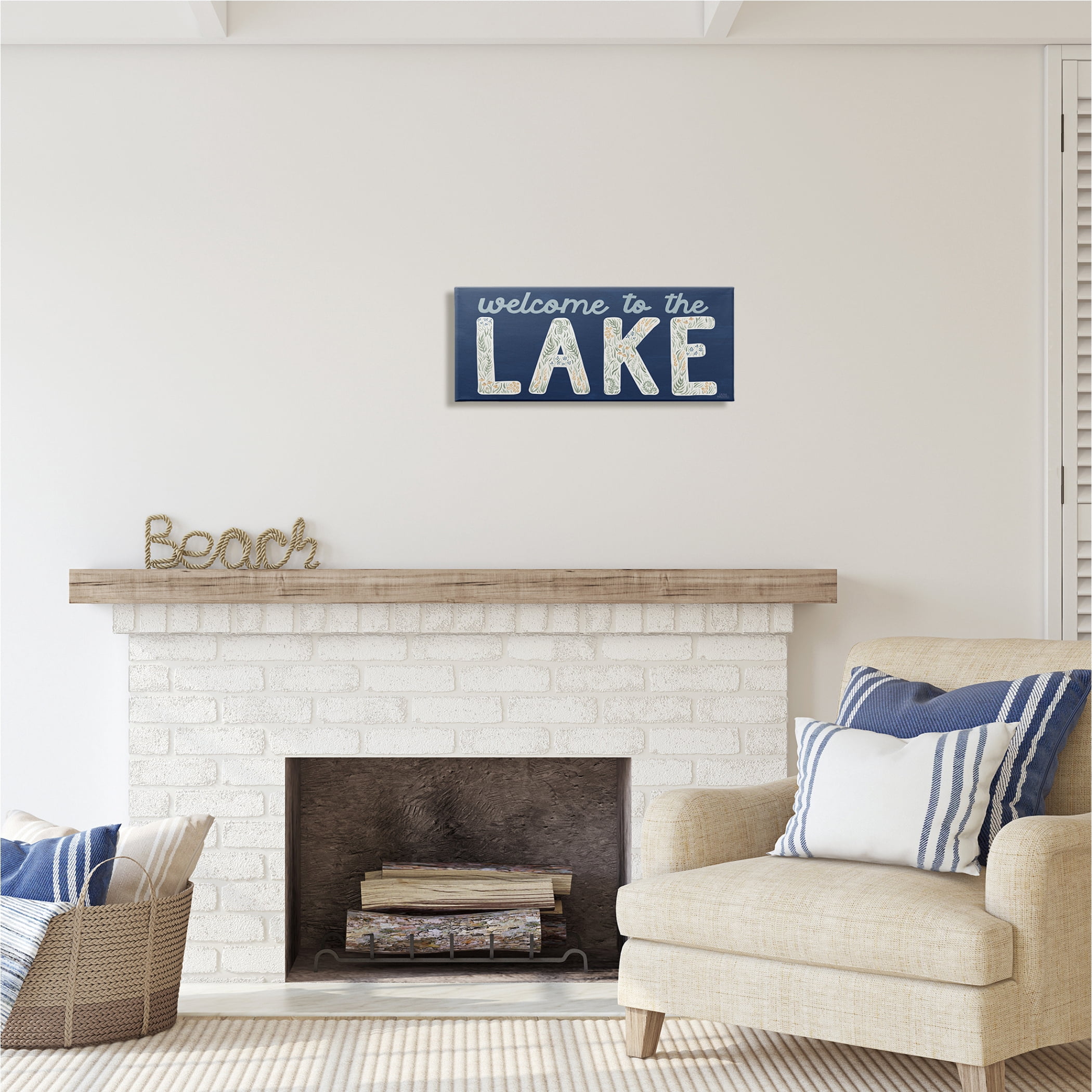 Stupell Industries Welcome Lake Floral Phrase Botanical & Floral Painting Gallery Wrapped Canvas Print Wall Art, 24 x 10