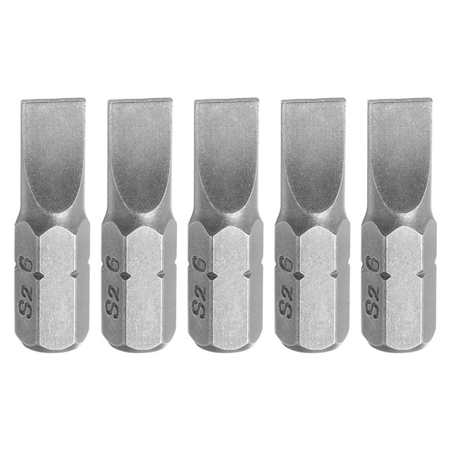 Uxcell 5pcs 1/4" Hex Shank SL6 Head 1" Length S2 Flat Head Screwdriver Bit