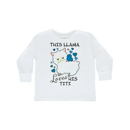 

Inktastic This Llama Loves His Titi with Blue Hearts Gift Toddler Boy Girl Long Sleeve T-Shirt