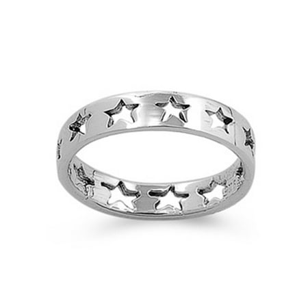 Sterling Silver Baby Star Eternity 4mm Band Beautiful Solid 925 Ring ( Sizes 2 3 4 5 6 7 8 9 10 ) Rings by Sac Silver (Size 7)