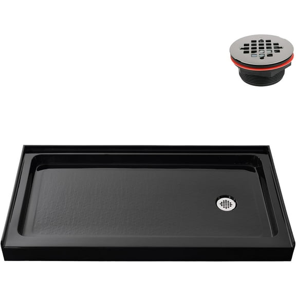 Streamline GB-2512-52-BL 60 in. x 30 in. Alcove Acrylic Shower Base in Glossy Black With Right Drain, Drain Included