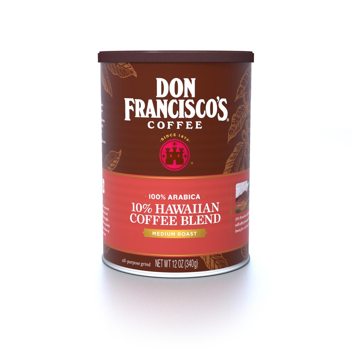 Don Francisco's 10 Hawaiian Blend, Medium Roast, Ground Coffee Can, 12