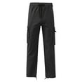 thumbnail image 3 of Faithtur Men Baggy Pants Drawstring Waistband Contrast Color Cargo Pants Multiple Pockets Jogger Pants, 3 of 5