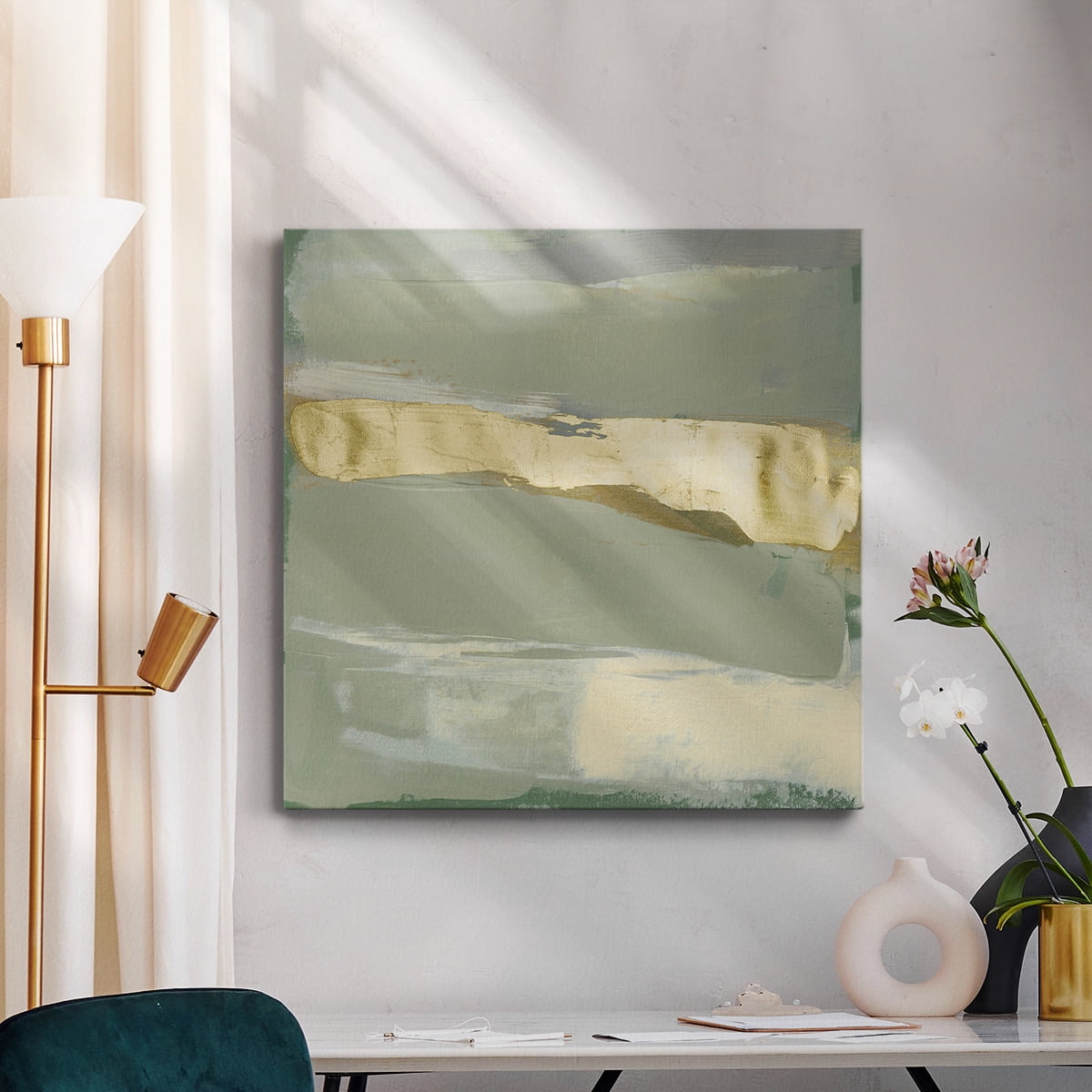 Wexford Home Sage & Gold Swipe VI-Premium Gallery Wrapped Canvas, 10" x 10" - Ready to Hang