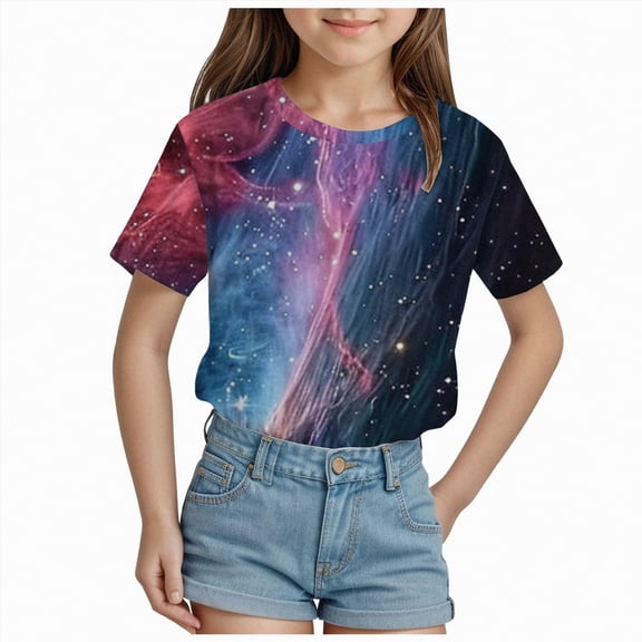 Hessimy Girls Basic Short Sleeve Layering Tee(Navy,6-7 Years)